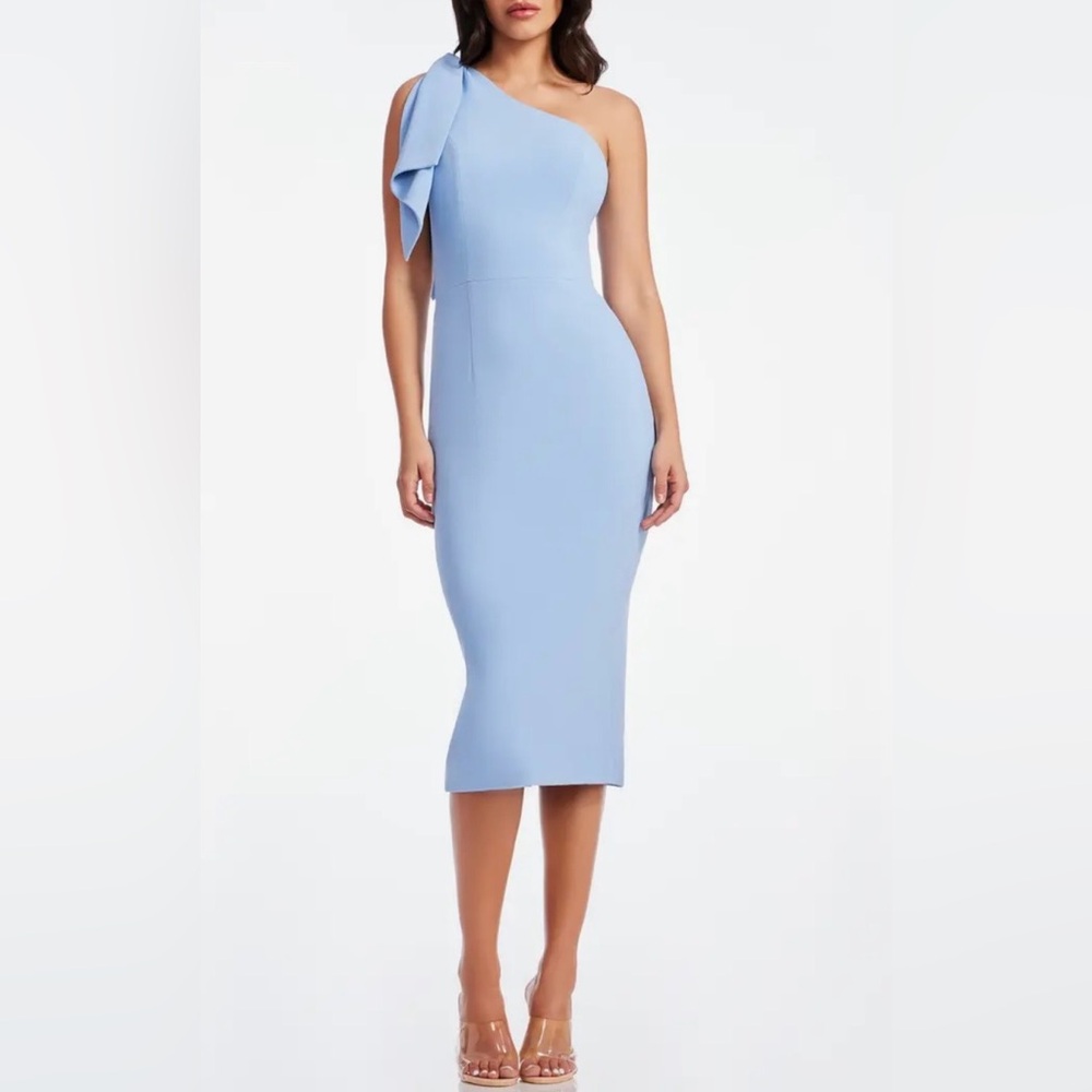 NWT $148 Dress the Population Tiffany One-Shoulder Midi Dress L